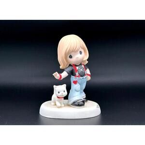 Rare Precious Moments Cute Girl w/ Sparkle Pajama Glitter Puppy Kitten Figurine